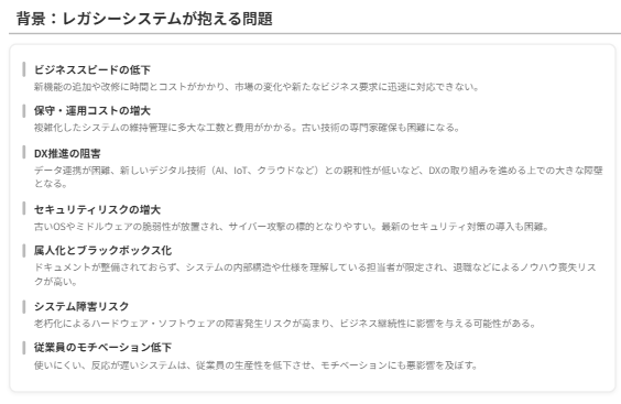 レガシーシステムの問題点